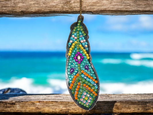 Blue & Orange Feather Keychain