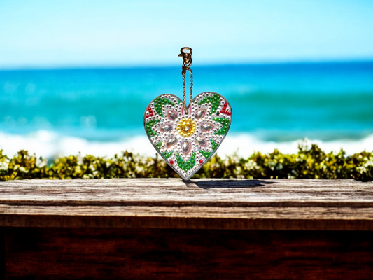 Green & White Large Heart Keychain