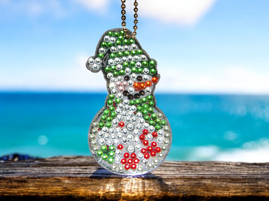 Green Red White Snowman Keychain