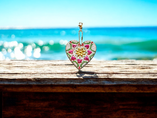 Large Pink Hearts Heart Keychain