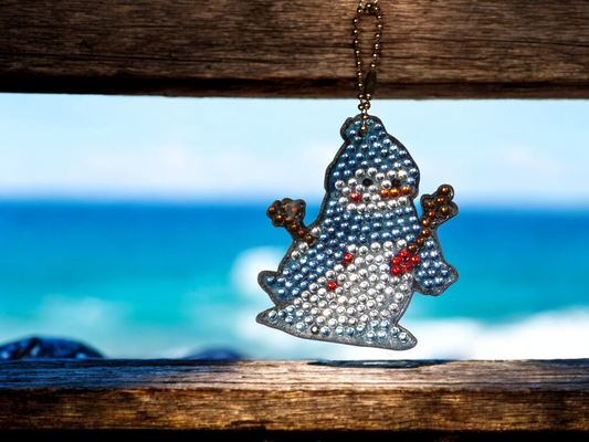 Playful Blue Hat & Scarf Snowman Keychain