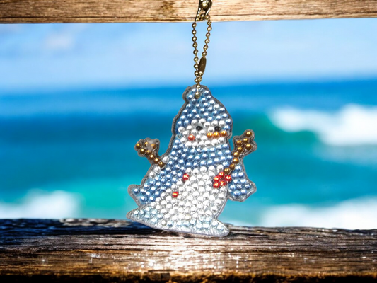 Playful Blue Hat & Scarf Snowman Keychain