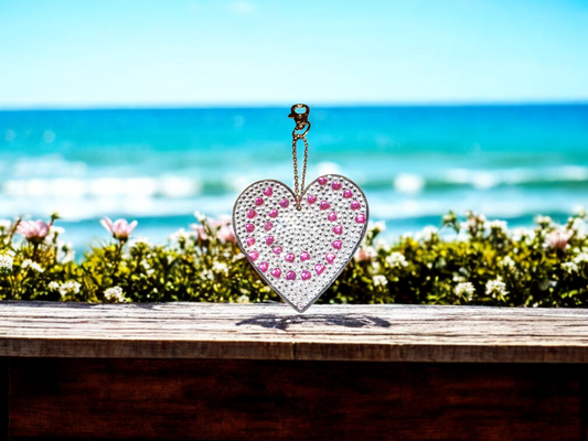 Pink & Crystal Large Heart Keychain
