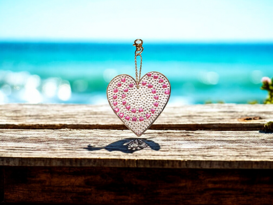 Pink & Crystal Large Heart Keychain
