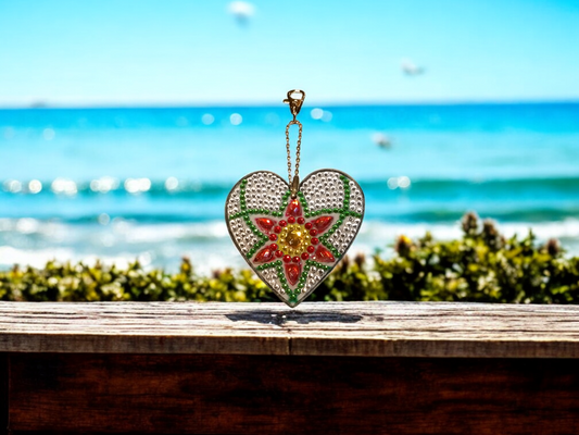 Large Red Star Heart Keychain