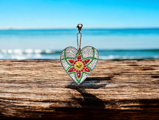 Large Red Star Heart Keychain