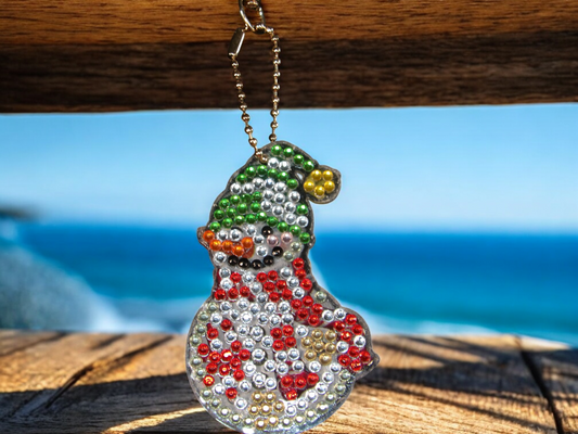 Red Gold Green Snowman Keychain