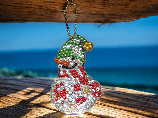 Red Gold Green Snowman Keychain