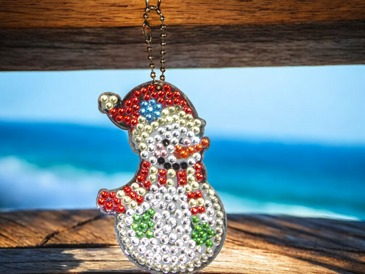 Blue Flower Coloful Snowman Keychain