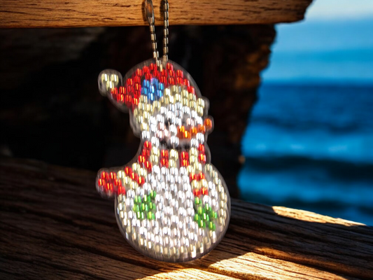 Blue Flower Coloful Snowman Keychain